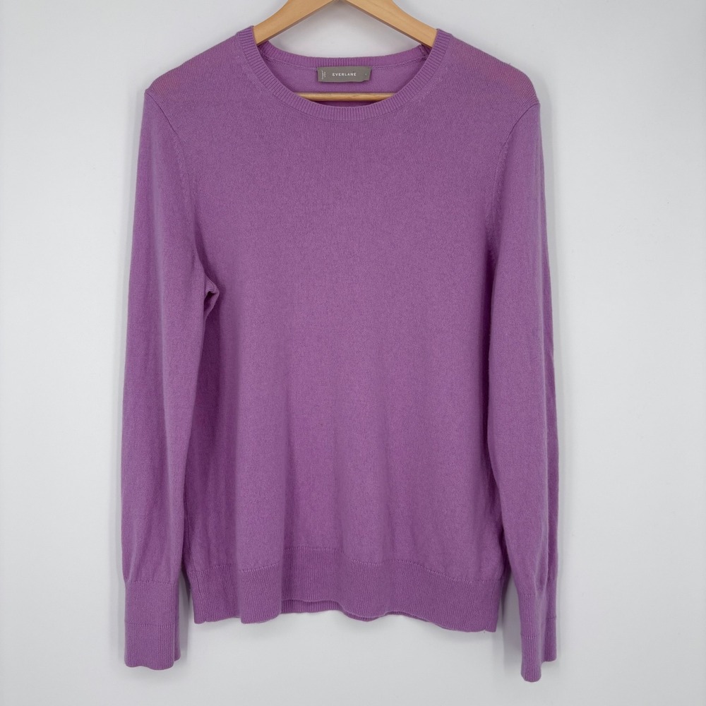 Everlane‎ Cashmere Crewneck Sweater Womens L Purple Long Sleeve Minimalist FLAW